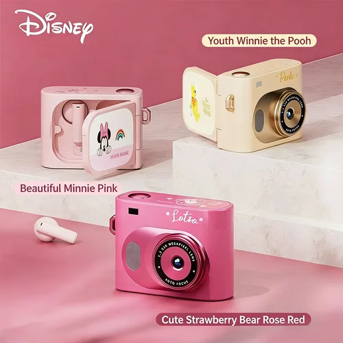 Imagen 1 del producto Nuevos auriculares intrauditivos Bluetooth inalámbricos de Disney, cámara con pantalla a Color inteligente Retro DV, temporada de graduación para regalar a las niñas, regalo de cumpleaños