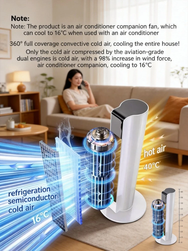 Household Leafless Tower Fan Shake Head Vertical Silent Air Cooling Electric Fan For Home Indoor