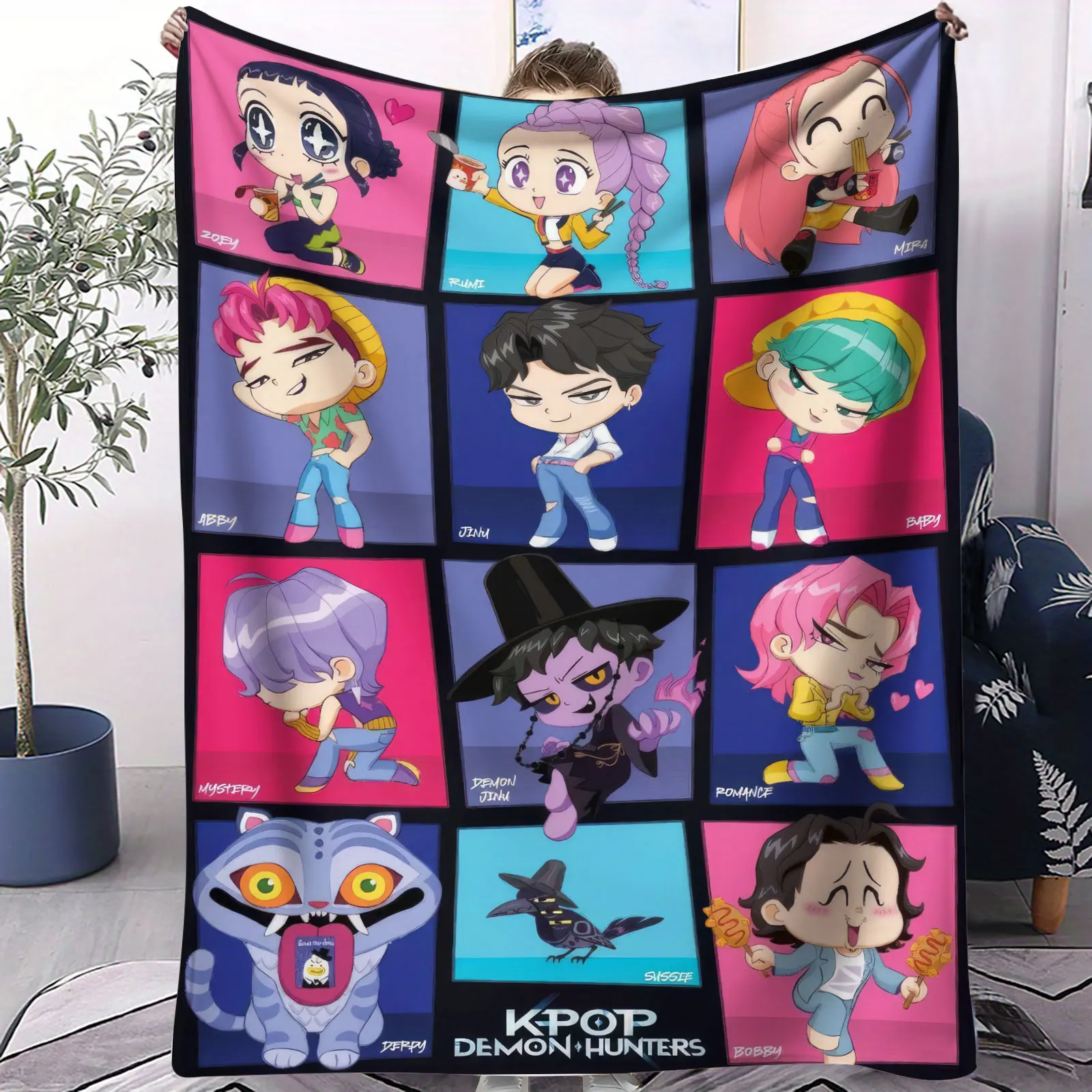 

K Pop D-Demon H-Hunters Одеяло Полная группа Чиби Фланелевое покрывало Мягкий теплый чехол для дивана-кровати Путешествия Кемпинг Домашний декор для фанатов аниме