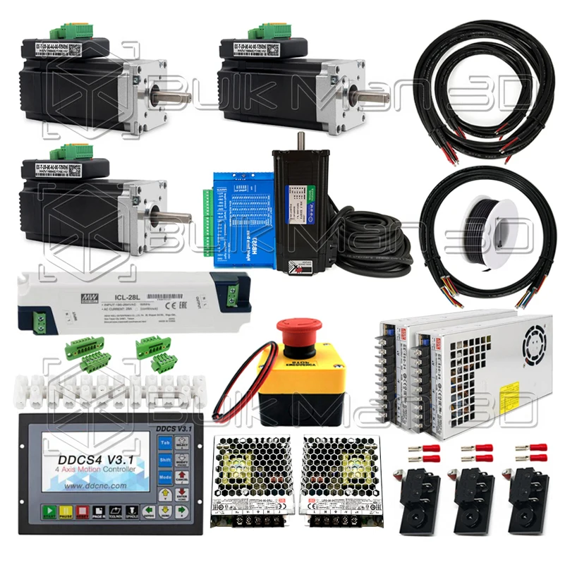 4-Axis DDCSV4 V3.1 Standalone Offline Motion Controller Kit with IHSV57 180W 3000rpm Servo Motors for CNC Router Machine