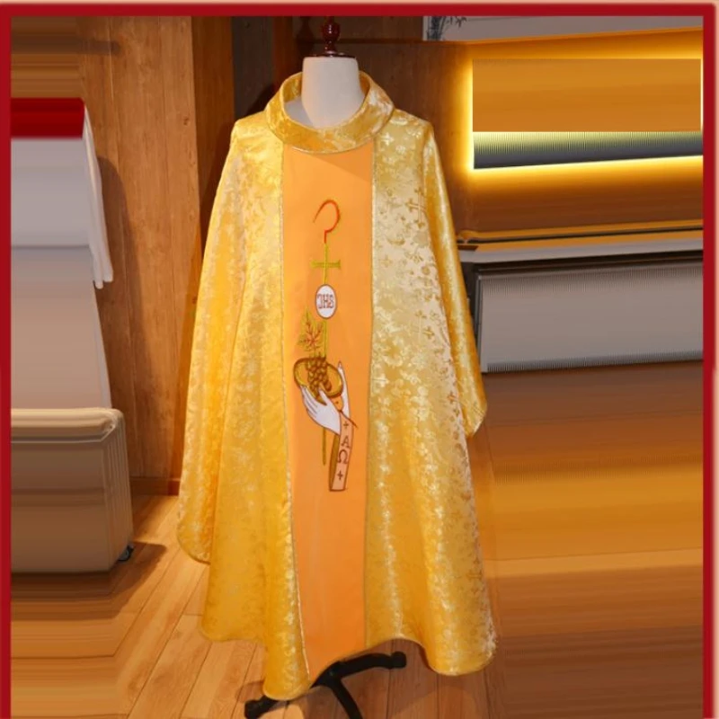 New Priest Vestments Christian Costume Priest Costumes Polyester Yellow Adult Catholic Religious Archbishop Clothes Clergy Robe