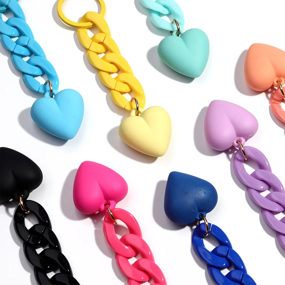 Handmade Heart Keychain Acrylic Plastic Link Chain Key Ring For Women Handbag Pendant Accessorie Car Keys Jewelry Gifts image 5