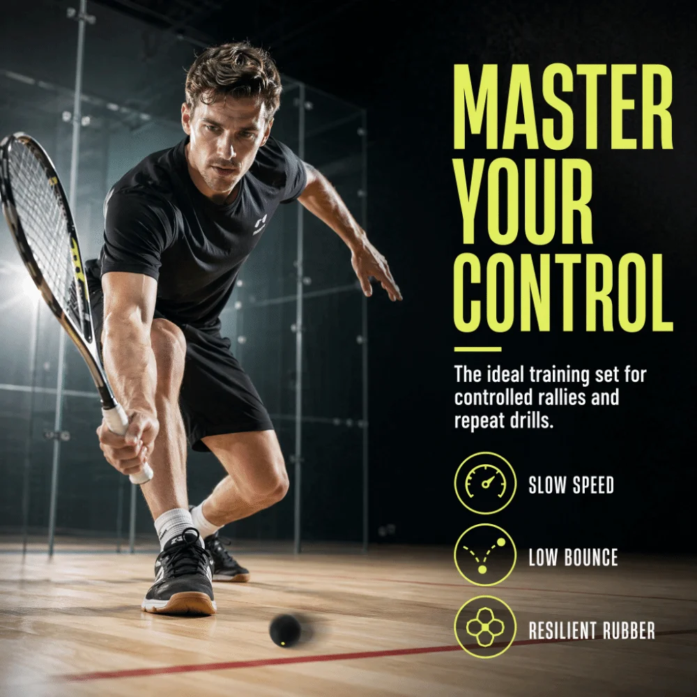 3PCS Slow Speed Squash Ball Set Stable Low Bounce Single Dot Squash Ball Rubber Yellow Dot Squash Ball Combo Set Club Training