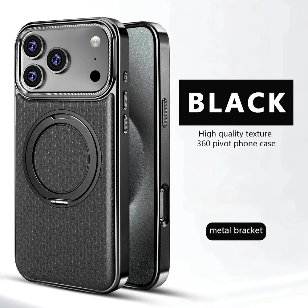

Кожаный чехол для телефона с ромбовидной текстурой для iPhone 16 Pro Max 17 Air 15 Plus 14 13 12 Pro с вращающимся кронштейном и магнитной зарядкой