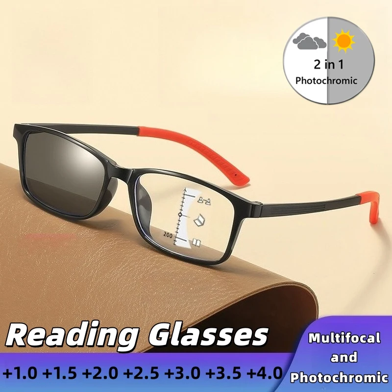 

Anti-Blue Light Photochromic Multifocal Presbyopia Glasses High Definition Ultra-Lightweight TR90 Reading Eyewear +1.0 To +4.0