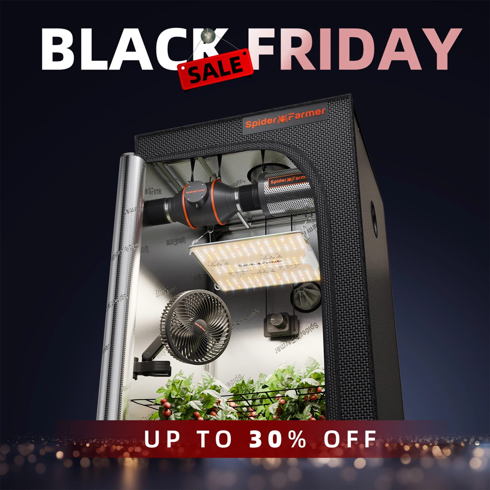 

Spider Farmer 70x70x160cm GrowBox Complete Kit W/SF1000 Samsung301HEVO Full Spectrum LED 6" Clip-Ventilator 4" Grow Ventilator