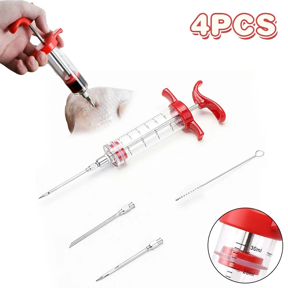 BBQ Meat Syringe Marinade Injector Sauce Injector Roast Needle Turkey Chicken Spice Flavor Syringe Injector Barbecue Accessories