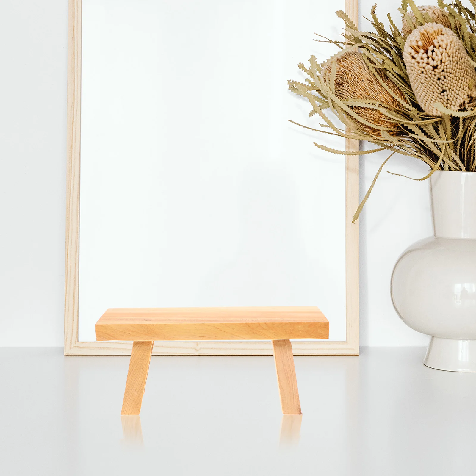 

CliffWooden Stool Decor Small Plant Display Rack Shelf Craft Statue Desktop Adornment Base Wooden Display Stool Home Office