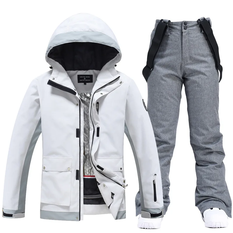 Traje de esquí blanco de 10K para hombre y mujer, conjunto de ropa de snowboard, chaqueta de esquí impermeable a prueba de viento, monos de nieve