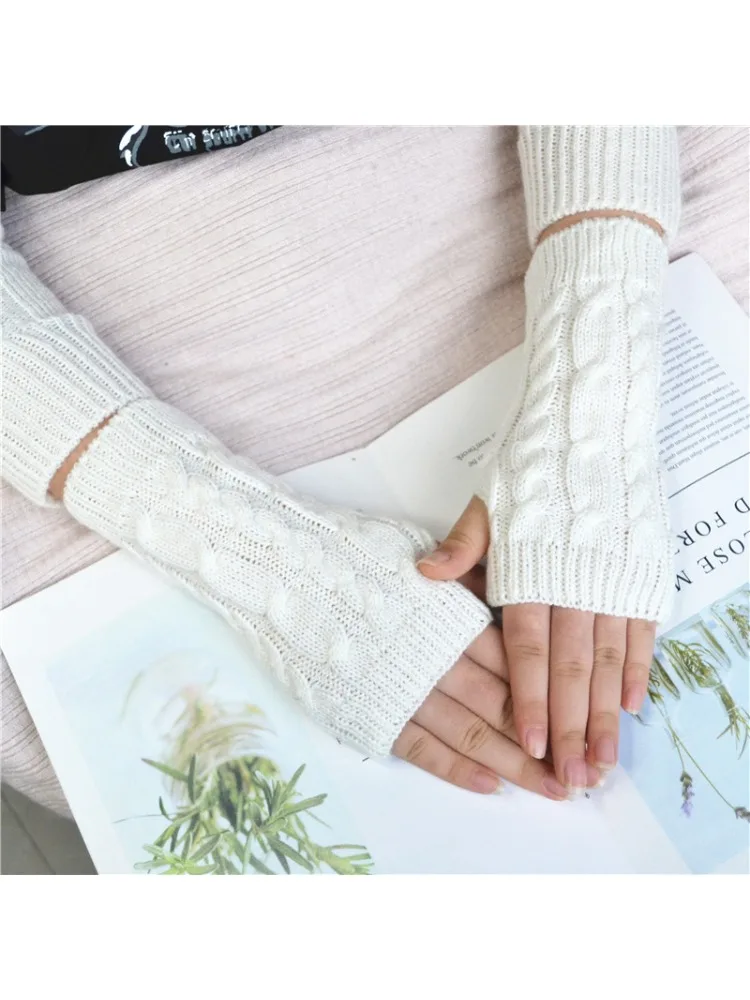 AliExpress MINISO Winter women's wool half finger gloves Fried Dough Twists knitting warm cycling fingerless