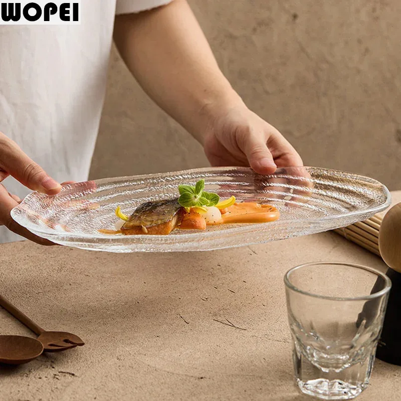 Creative Transparent Crystal Glass Plate Restaurant Fish Plate Dessert Sushi Dish Sashime Plate Serving Plates Kitchen Tableware