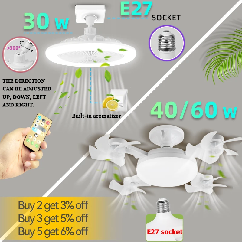

Ceiling Fan Light E27 Remote Control with Light 30W fan light ceilings fan for Garage, Bathroom, Bedroom, Kitchen