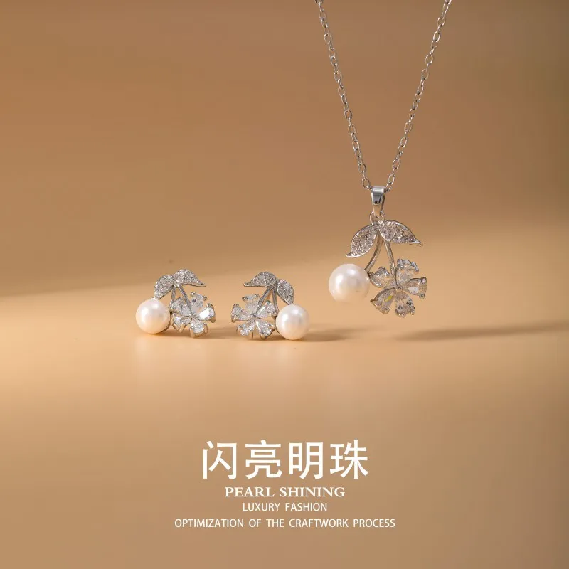 2-piece Flower Light Luxury High-end Inlaid Zircon Set for Female Actors, Elegant Personality Without Fading Wholesale Jewelry