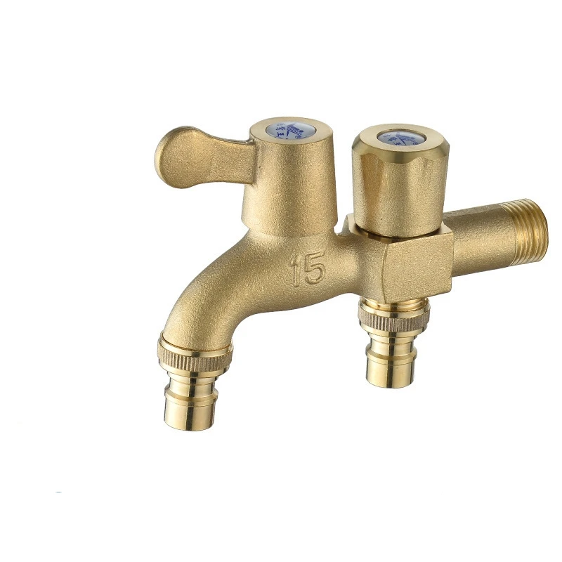 1PC טהור נחושת Bibcock מכונת כביסה ברז מהיר פתוח כפול יציאת מים כפול בריכת סמרטוט ברז קיר הר חוט g1/2'