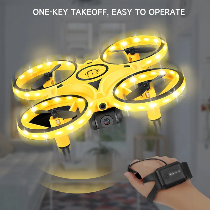 Gesture Control Drone 360° Flips RC Quadcopter Aircraft Hand Sensor Drone With Smart Watch Controlled And Led Light 3 Modes