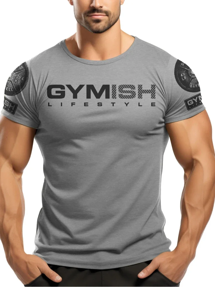 

2026 Summer New Men's T-shirt European And American Style Fitness 3D Letter Print Slim Men's Top Breathable And Quick Drying