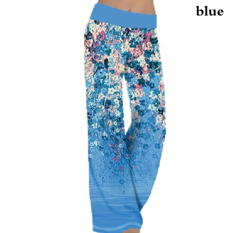 Summer Casual Cotton Linen Beach Pants Loose Retro Bohemia  High Waist Solid Color Straight Trousers Printed Yoga Wide Leg Pants