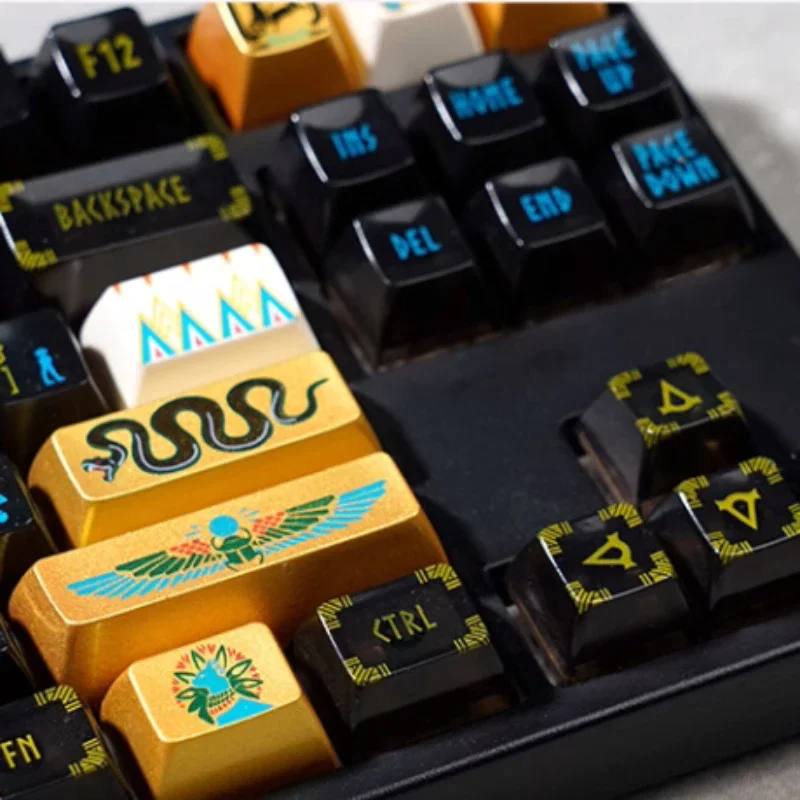 ECHOME Egyptian Pharaoh Keycap Set PBT Dye Subbed Glossy Keyboard Cap Cherry Profile Anime Key Cap for Mechanical Keyboard Gamer