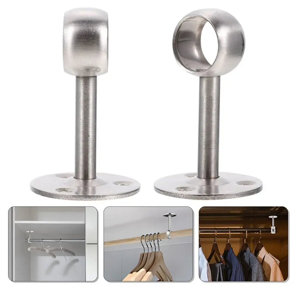 1Pcs Stainless Steel Pipe Bracket 19/22/25mm Half/All Pass Wardrobe Rail Support Flange Wardrobe Hanger