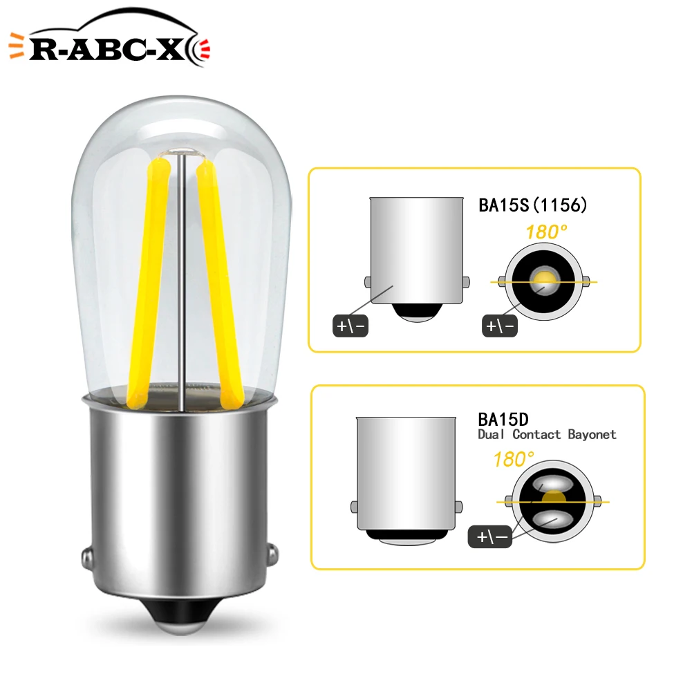 RUIANDSION 2x P21W LED 1156 BA15S BA15D Filament LED Bulb DC6V White White Warm Turn Signal Light Reverse Lights for Retro Car