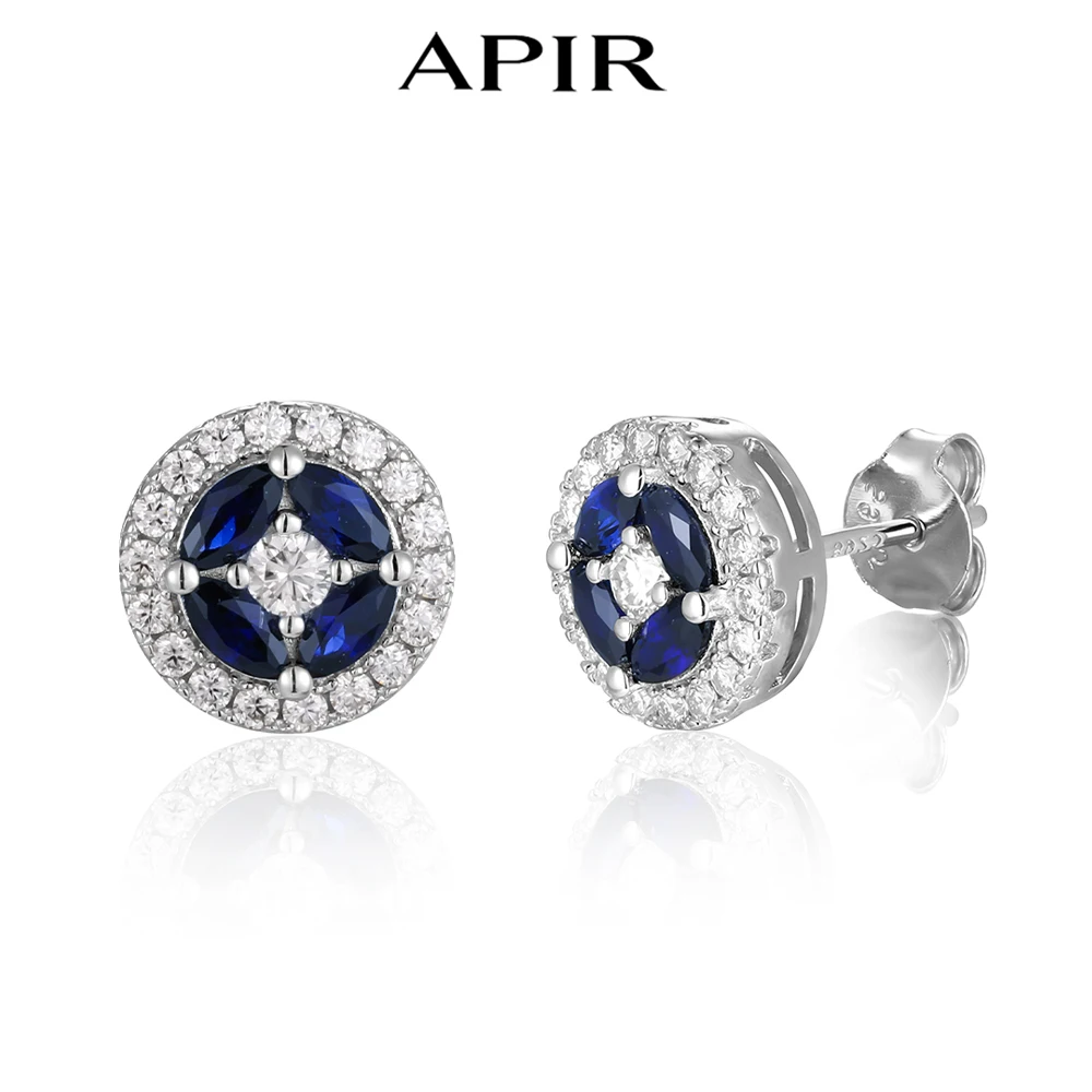 

APIR Blue Sapphire Moissanite Stud Earrings for Men Women 925 Sterling Silver Marquise Blue Stone Diamonds Earrings Jewelry Gift