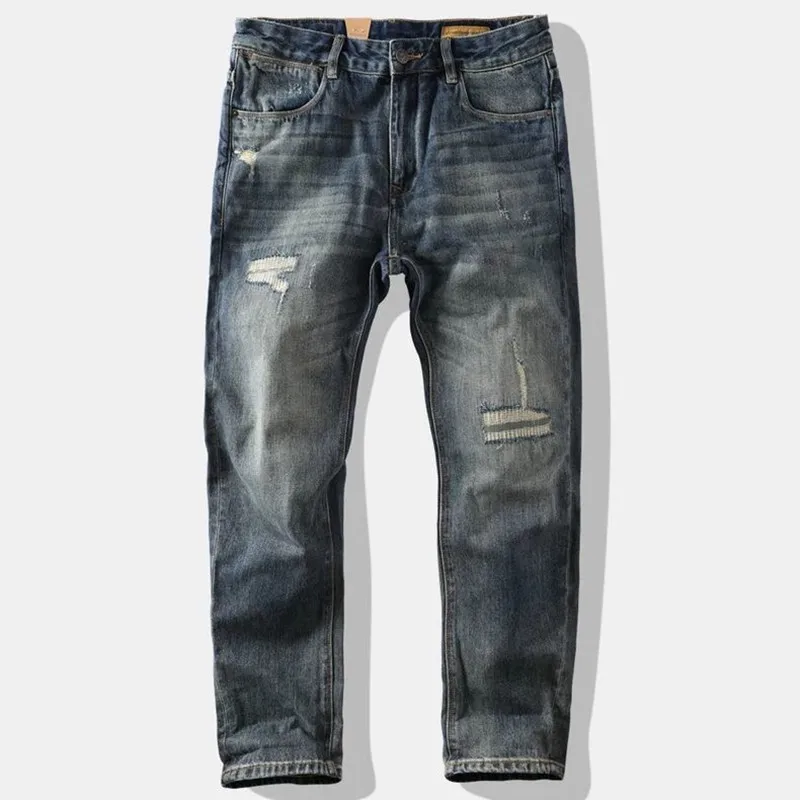 

Осень и весна, новый модный тренд, ретро спортивные прямые эластичные джинсы, мужские повседневные свободные удобные спортивные джинсы 28-36