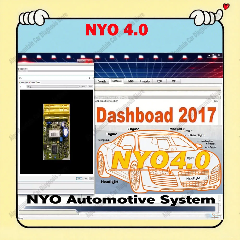 

NYO 4 obd2 scanner 2017 Full Database Airbag + Carradio + Dashboard + IMMO + Navigation Auto Data Repair Software Car Radio