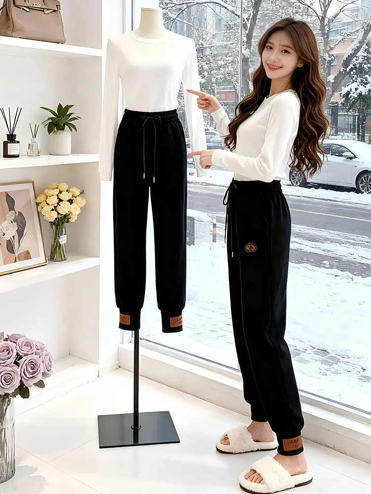 

Thiened Fce Harlan Брюки с высокой талией для похудения Свободные повседневные теплые брюки Женские модные корейские брюки Sle ket Design