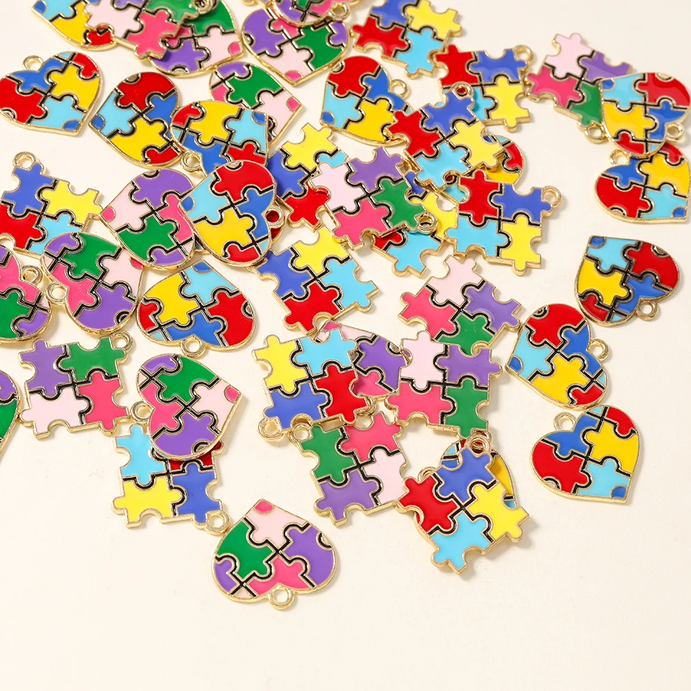 10pcs Enamel Charms Colorful Jigsaw Pendants Round Heart Charms For Jewelry Making DIY Handmade Earrings Bracelets Accessories
