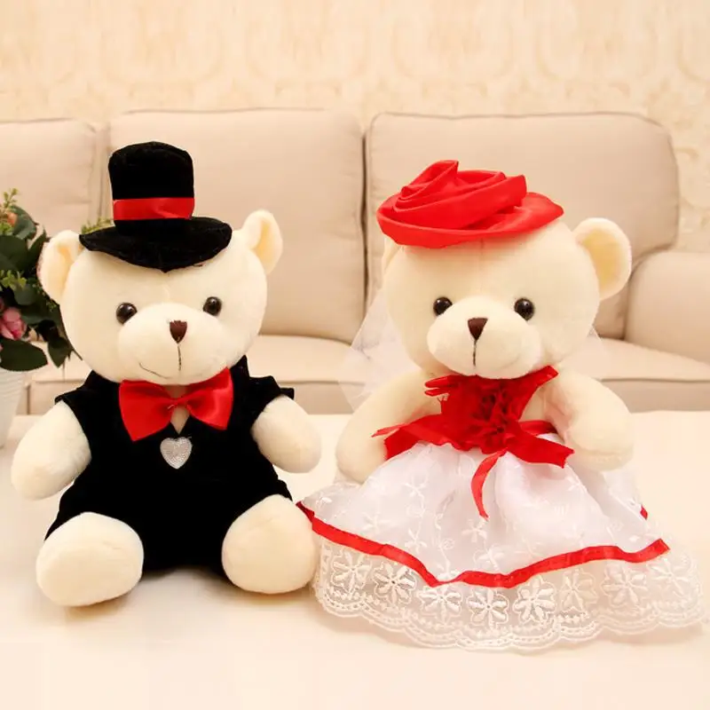 Cuple Teddy Bear Toy Wedding Car Head Decoration Wedding Teddy Bear Plush Toy Wedding Gift Party Living Room Store Decoration