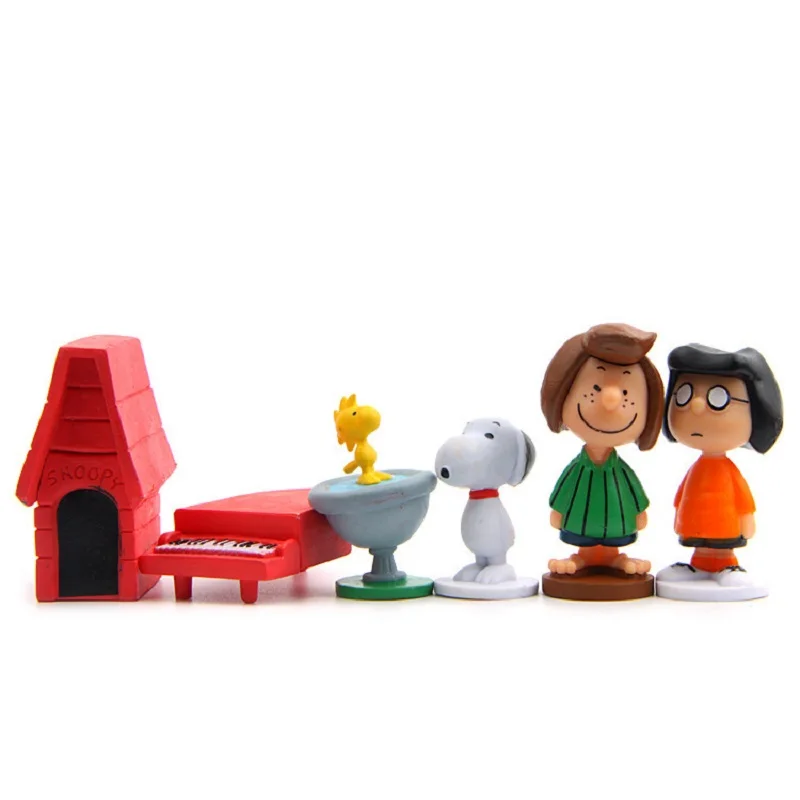 Gorące kreskówka z japonii orzeszki ziemne Snoopy Charlie Sally Woodstock figurka Mini zabawki modele miniaturowe ciasto ludzie kolekcja rekwizyty