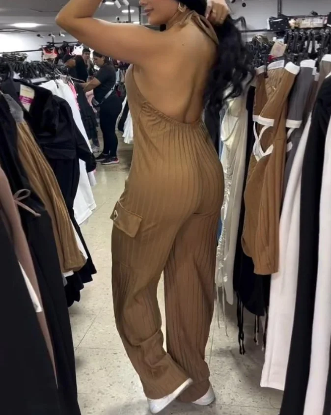 Halter sleeveless knitted jumpsuit for women, fashionable, casual, loose, comfortable, summer new style women's clothing