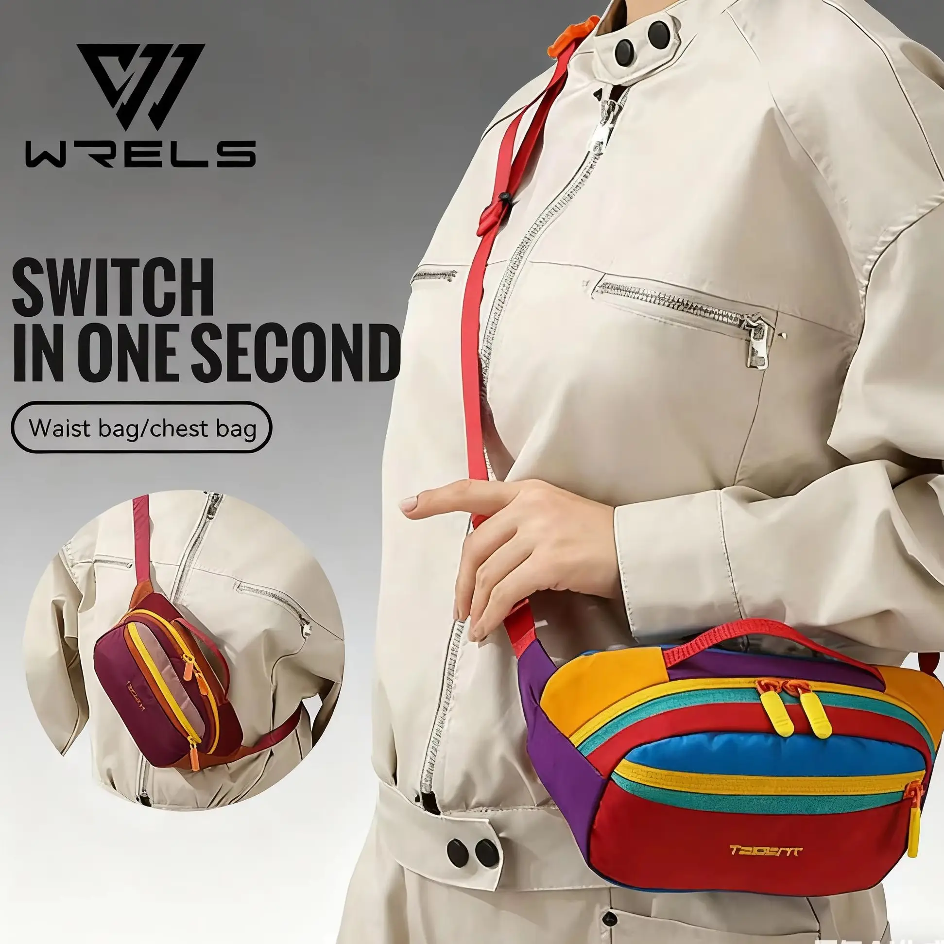 WRELS Bolso bandolera impermeable, bolso ligero de un solo hombro, bolso de pecho de gran capacidad, riñonera para senderismo al aire libre