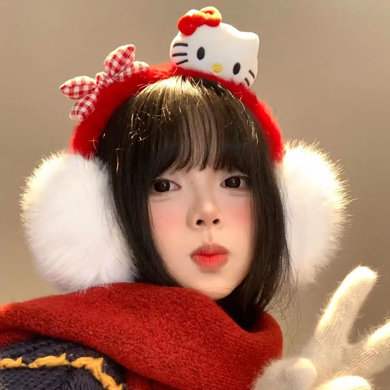 

Hello Kitty Cute Earmuffs Women's Warm Ear Bags Coldproof Cartoon Kawaii Windproof Ear Protection Ear Warmer Holiday Gift