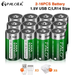 PALO 2-16PCS 1.5V C Size Rechargeable Battery Type C USB Charging R14 LR14 Li-ion C Battery Batteries for Flashlight Gas Cooker