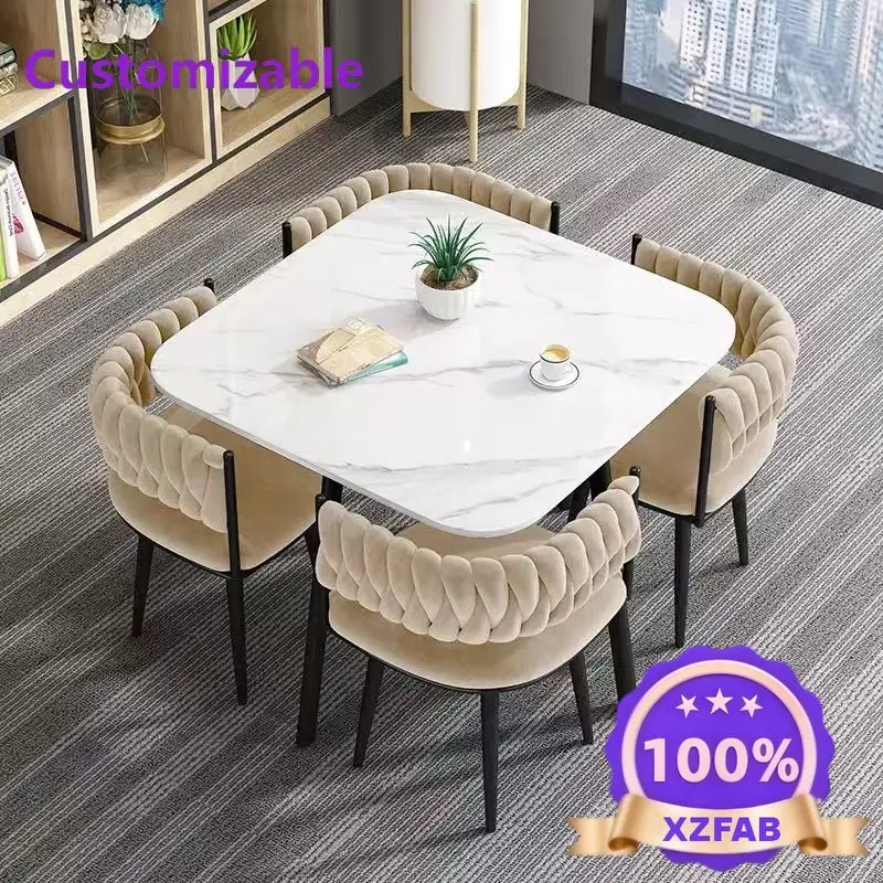 Factory Direct 2026 Modern Durable 4-Seater Steel Velvet Dining Table Set Square Hotel & Home Furniture Includes Dining Room
