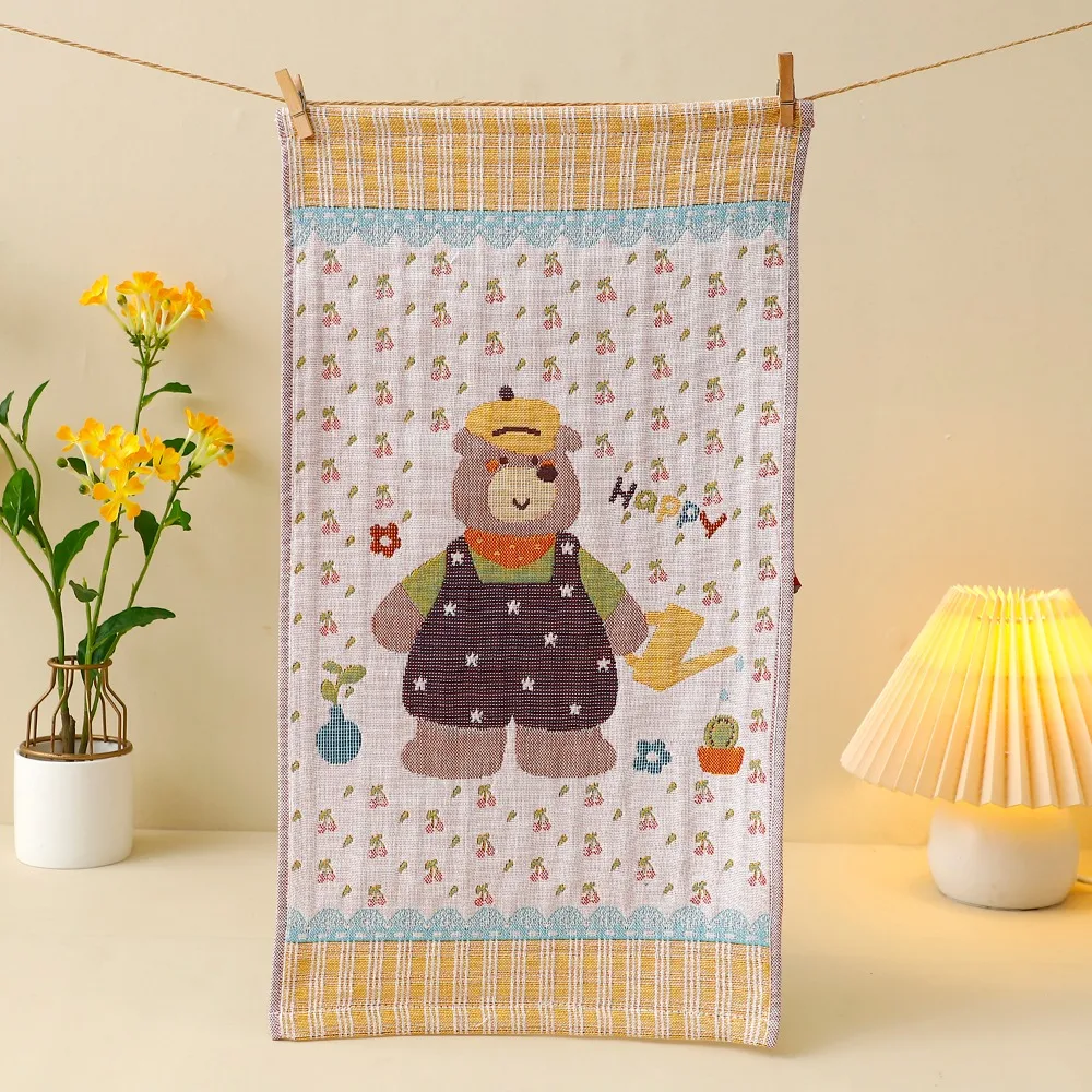 25x48cm Large Hand Towel Cartoon Quick Dry Pure Cotton Dish Cloth Decorative 4 Layer Cotton Gauze Kitchen Towel Home Restaurant