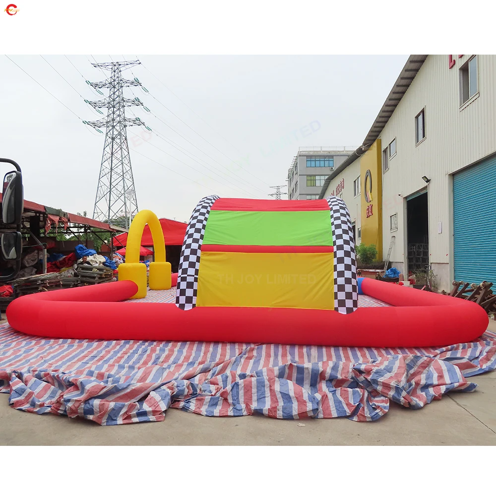 Fast Door Shipping 15x10m Optional Gokart Giant Inflatable Race Track Air Race Track Rc Mega Blow Up Arena Playground Toys