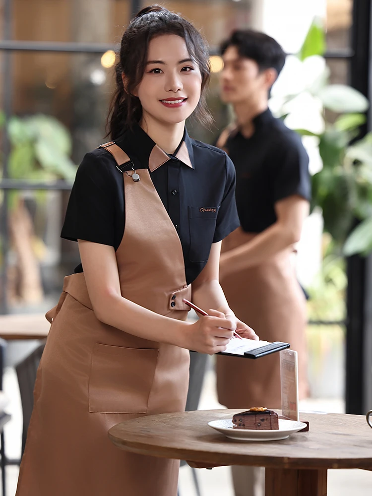 フードサービスユニフォーム 長袖 ホテル レストラン コーヒー バーテンダー バー ウェイター ユニフォームセット エプロン付き バー作業服 シャツ
