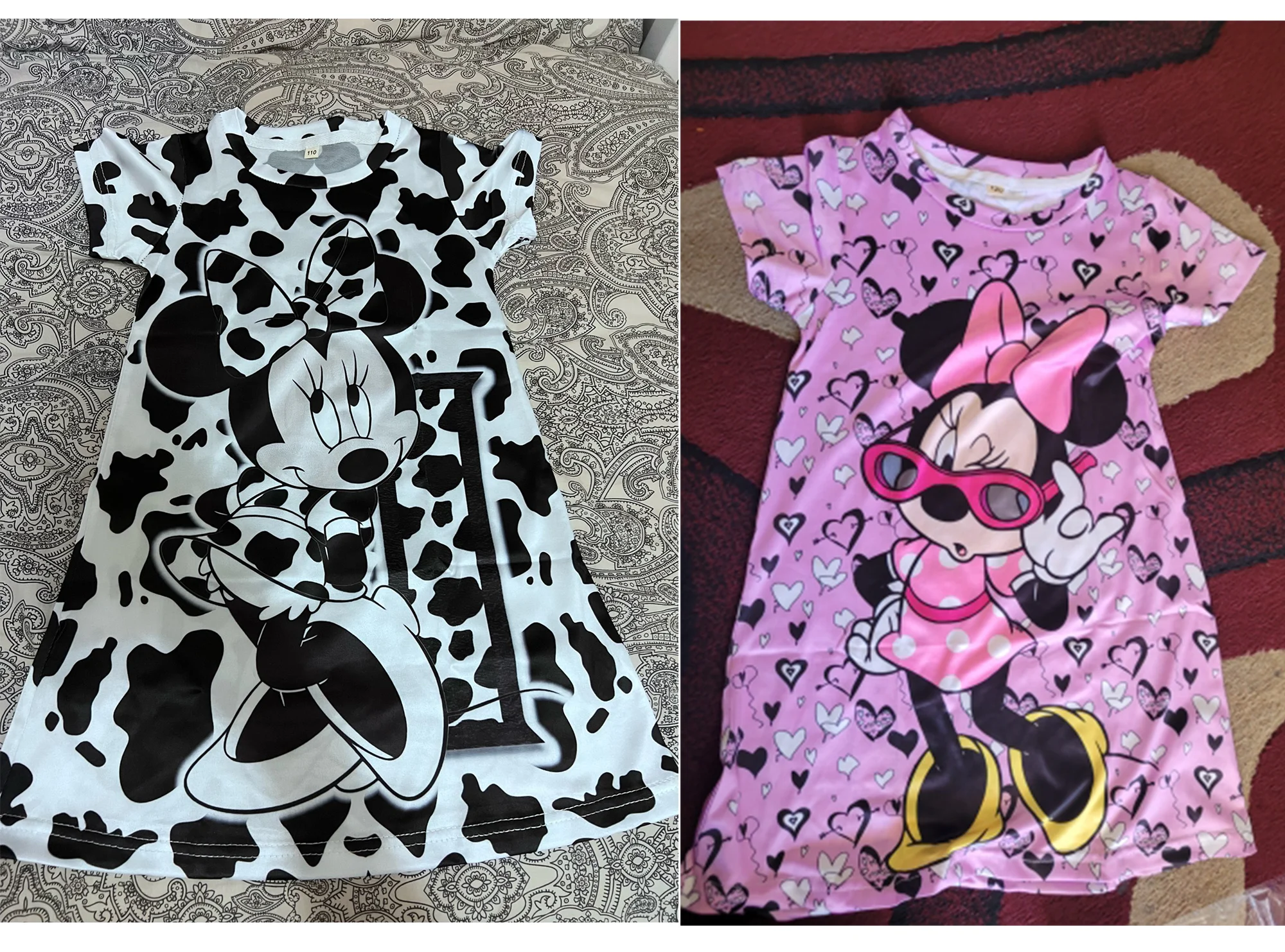 Robe Minnie Mouse imprimée léopard pour enfants, robes de fête de Noël, vêtements pour bébés filles, cadeaux d'anniversaire, enfants de 2 à 8 ans