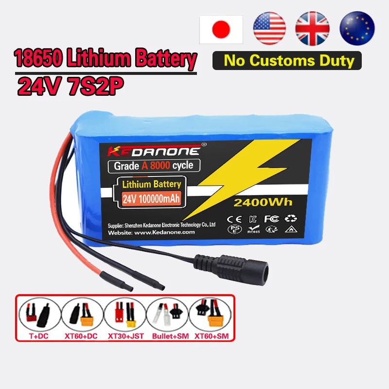 

7S2P 24V/29.4V 10Ah 18650 Battery pack 29.4V 100000mAh Rechargeable Battery Mini Portable Charger For LED/Lamp/Camera with B