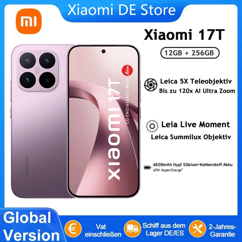 Versión Global Xiaomi 17T, Teléfono Móvil con Pantalla AMOLED HDR10 de 6.59′, Lente Leica Summilux de 50MP, Batería de 650OmAh, Smartphone Xiaomi HyperAI 9