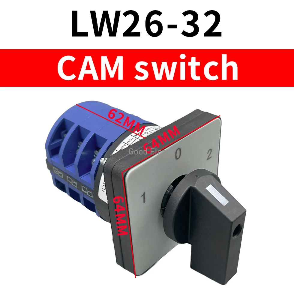 

lw26-32/3 3-позиционный поворотный переключатель 32A 2-полюсный переключатель кулачка универсальный переключатель 1-0-2 серебряный контакт