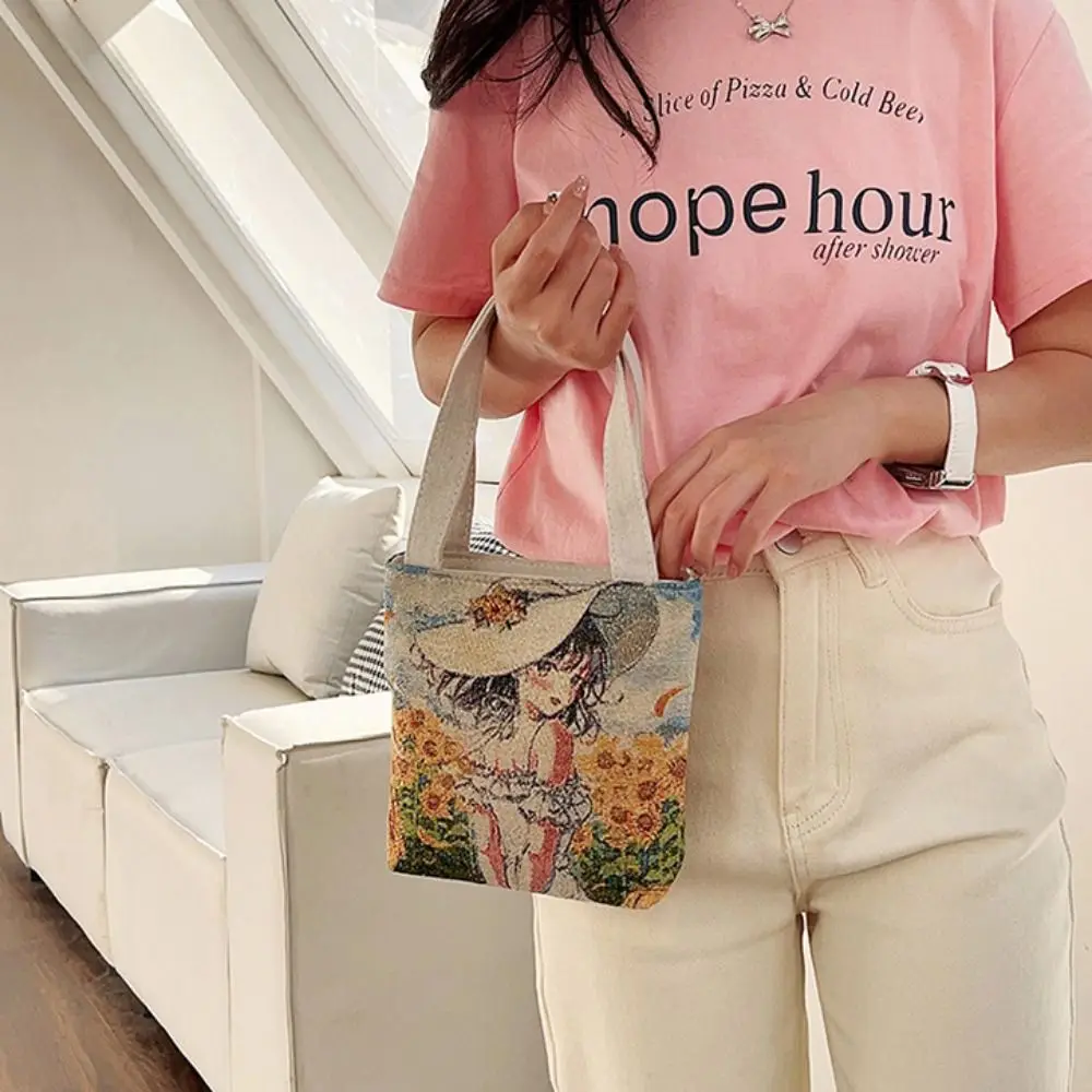 ポータブル蝶刺繍エスニックスタイルハンドバッグ猫鳥キャンバストートバッグプリントショッピングバッグフラワーショルダーバッグデイリー