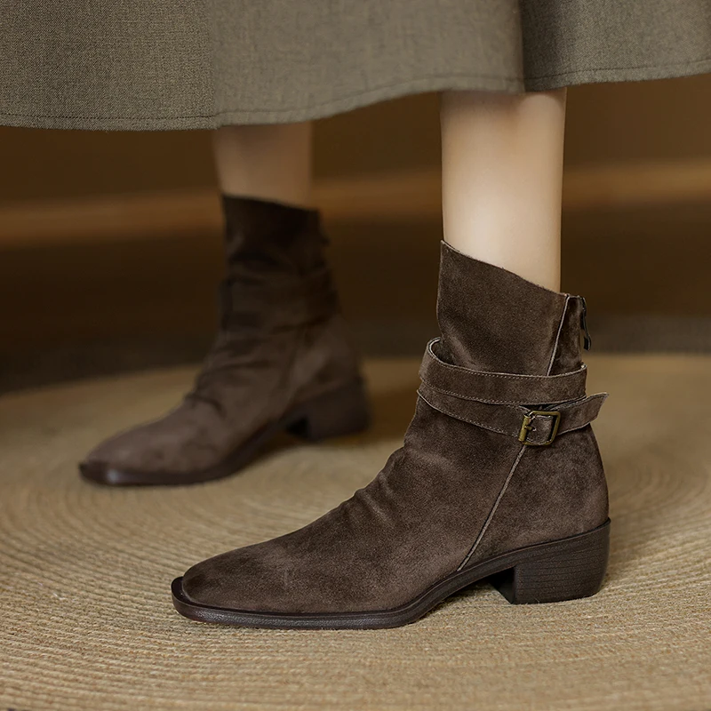 

Осень/зима 2021, женские ботинки, женская обувь из натуральной кожи, туфли на массивном каблуке с квадратным носком, ботильоны, современные ботинки челси