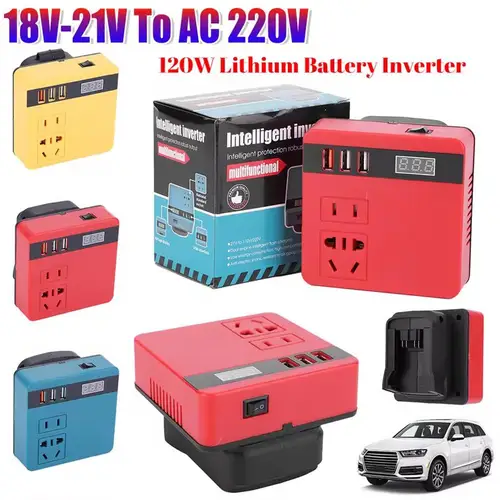 Inversor de batería de herramienta eléctrica de 120W, inversor de batería de litio DC 18V-21V a AC 220V DC a AC para DeWalt/Makita/Milwaukee