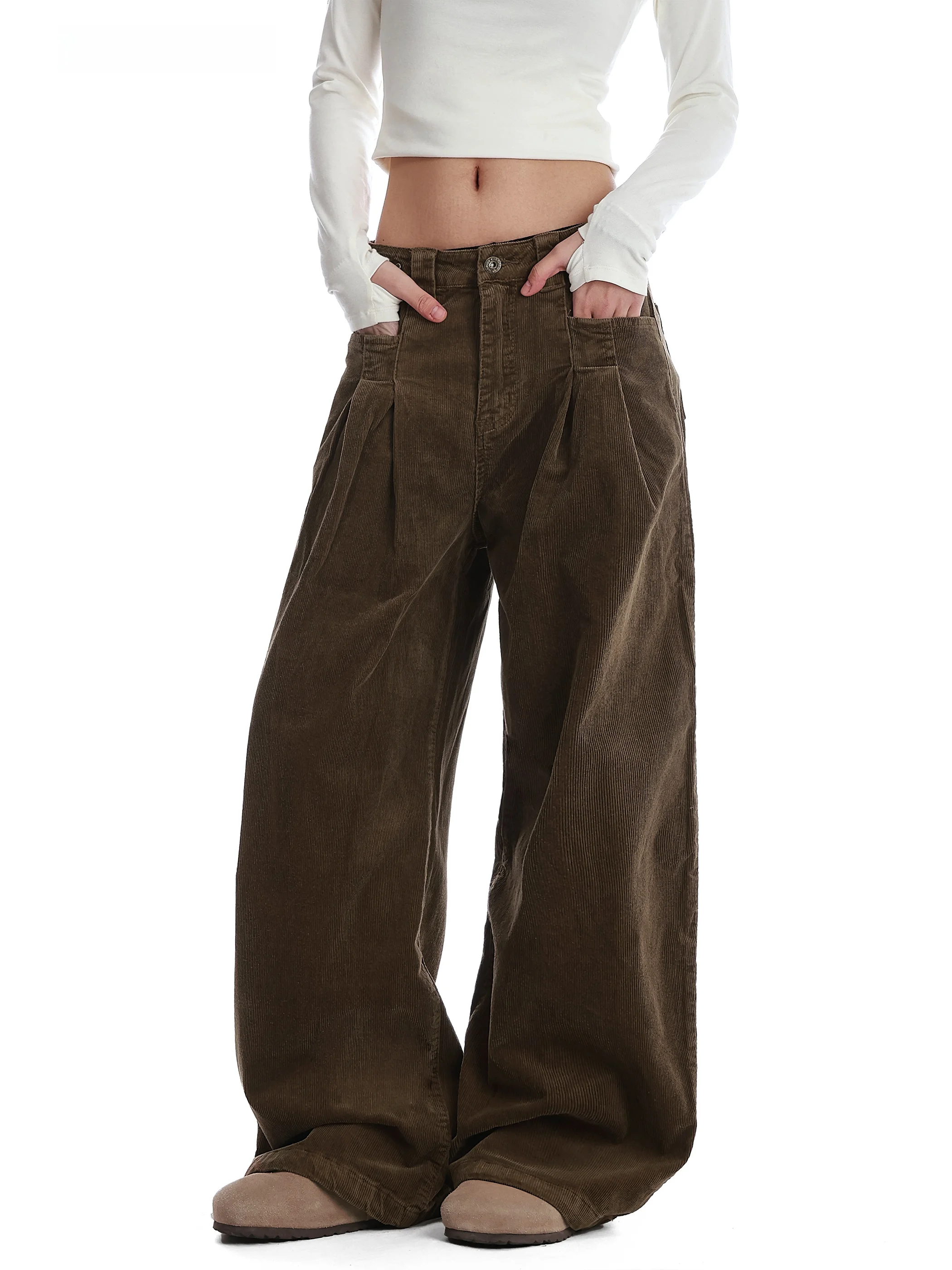 

Винтажные американские вельветовые рабочие брюки с высокой талией, широкими штанинами и регулируемой талией для мужчин и женщин, повседневные брюки