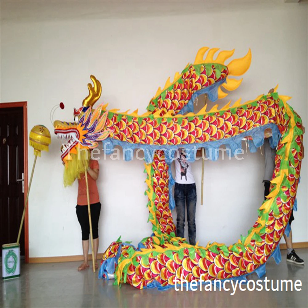 

7m 6 student Size 5 Silk print Fabric DRAGON DANCE Dragon Props Chinese Traditional Folk Festival Party Mascot Costume
