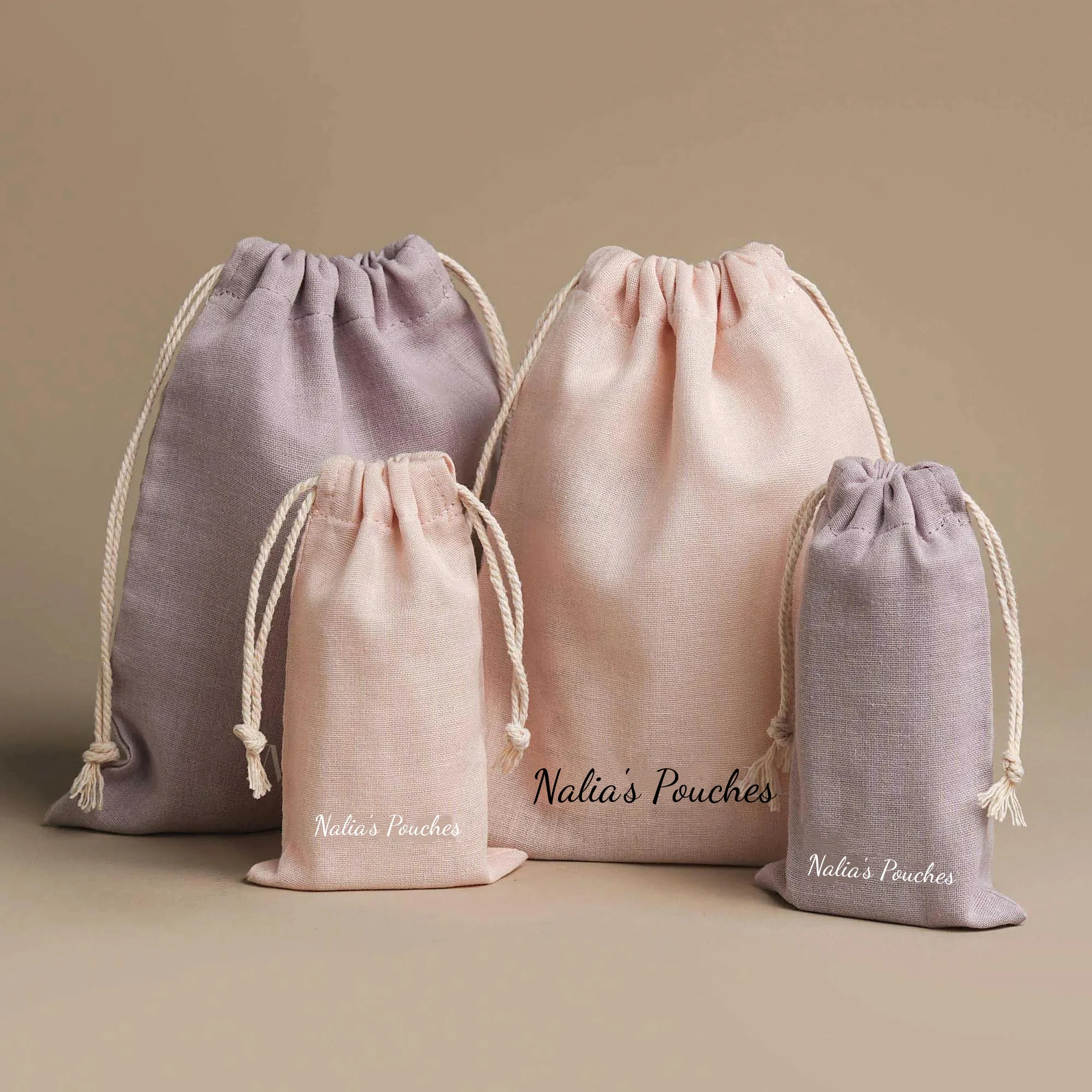 Reusable Personalized Logo Cotton Drawstring Bag Natural Muslin Canvas Jewelry Package Pouch for Party Wedding