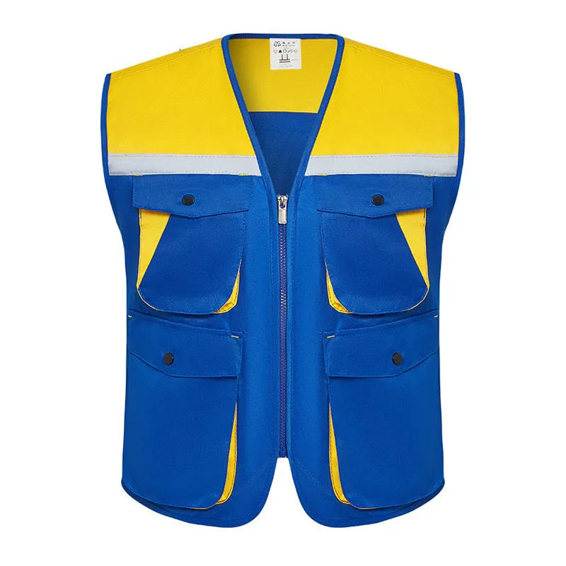 

Men Multi-Pocket Classic Waistcoat Male Sleeveless Two Tone Workwear Vest Photographer Vest Jacket with Reflective Stripes